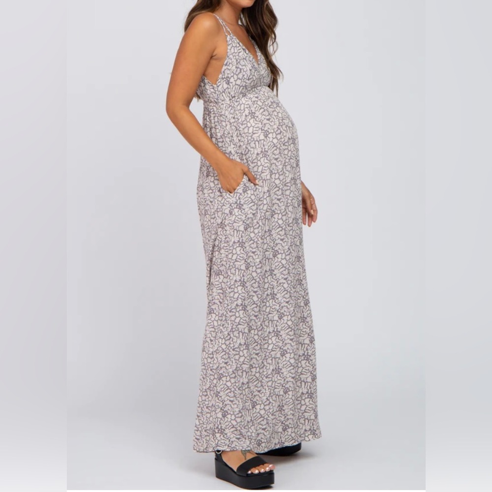PINKBLUSH Grey Printed Sleeveless Maternity Maxi Dress